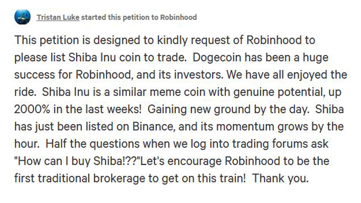 Shiba coin petition
